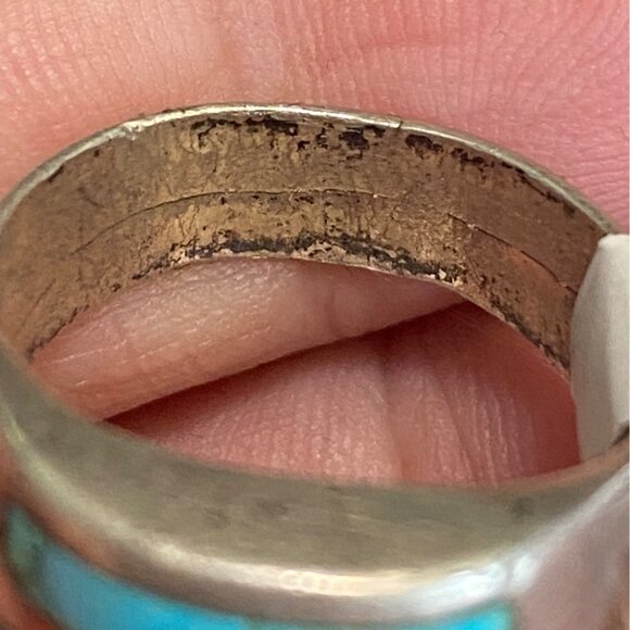 Ring Size 8.5 Turquoise Inlay Sterling Silver 925 Women Semi-Precious Stone - Picture 8 of 9